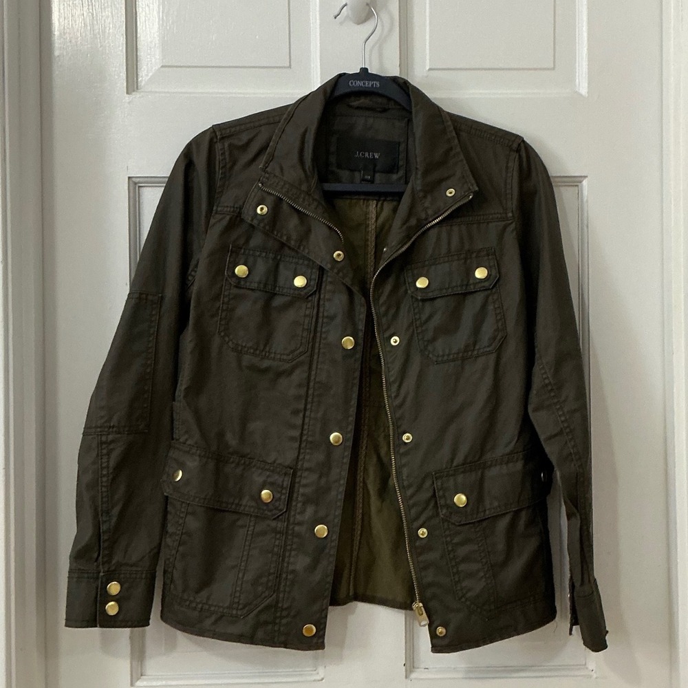 J.Crew Downtown Waxed Field Jacket XXS Mossy Green Utility Military Safari Fall